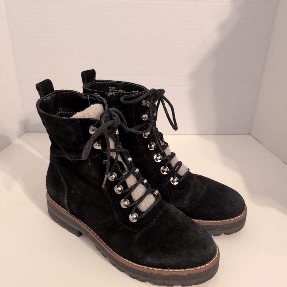 Crown & Ivy Naomi‎ Hiking Boots Black Leather Suede White Trim Women's 6